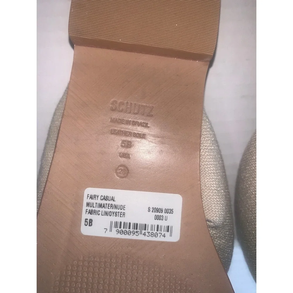 SCHUTZ Fairy Casual Linen Sandals Oyster Square Toe Sandal Size 5B With Dust Bag